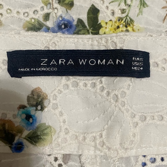 ZARA Floral Printed Culottes Embroidered Cut Out Cropped Pants Trousers Cream - Picture 8 of 9